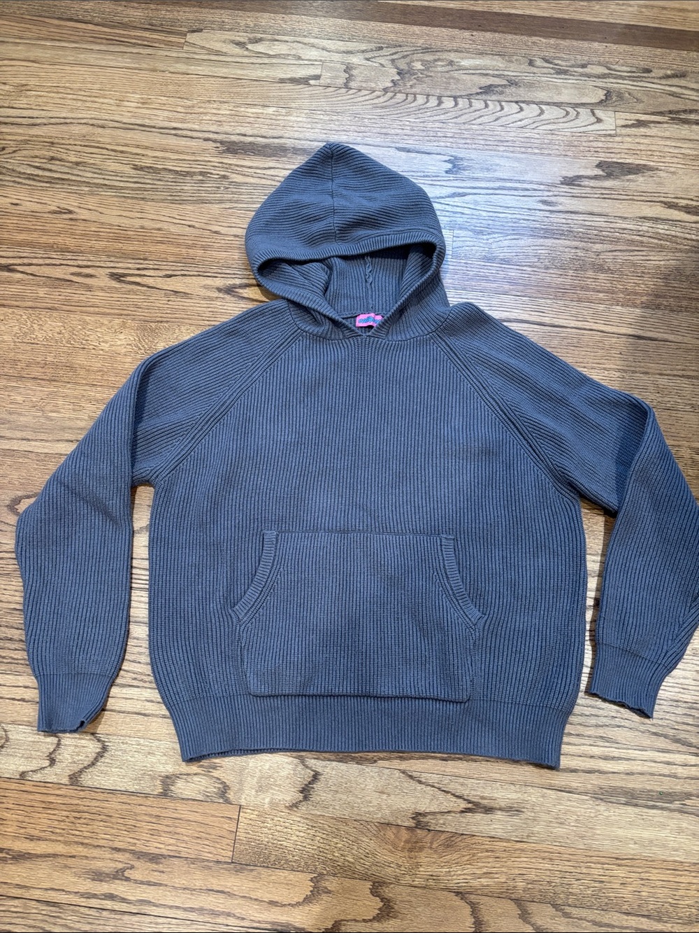 Edikted Oversized Ribbed Hooded Pullover Sweater - Charcoal Gray